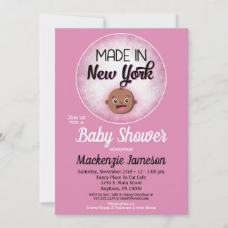 New York Baby Shower African American Pink Baby Invitation
