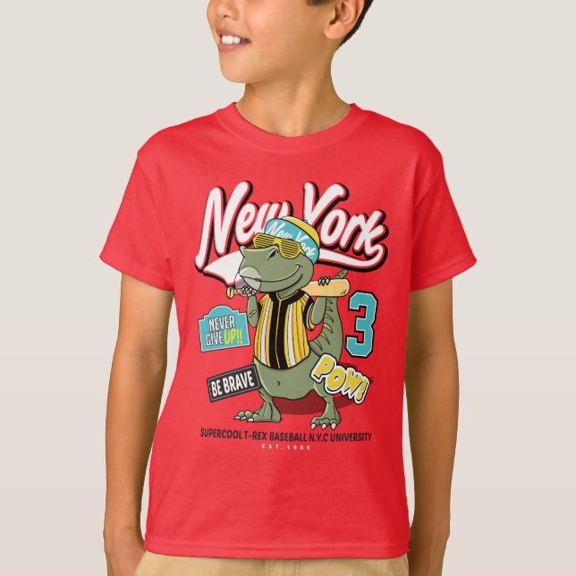 New York Baseball Player Dinosaur Funny Graphic  T-Shirt (Front)