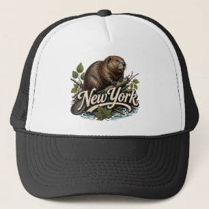 New York Beaver Wildlife Retro Art Trucker Hat