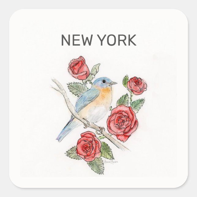 New York bird and flower Square Sticker (Front)