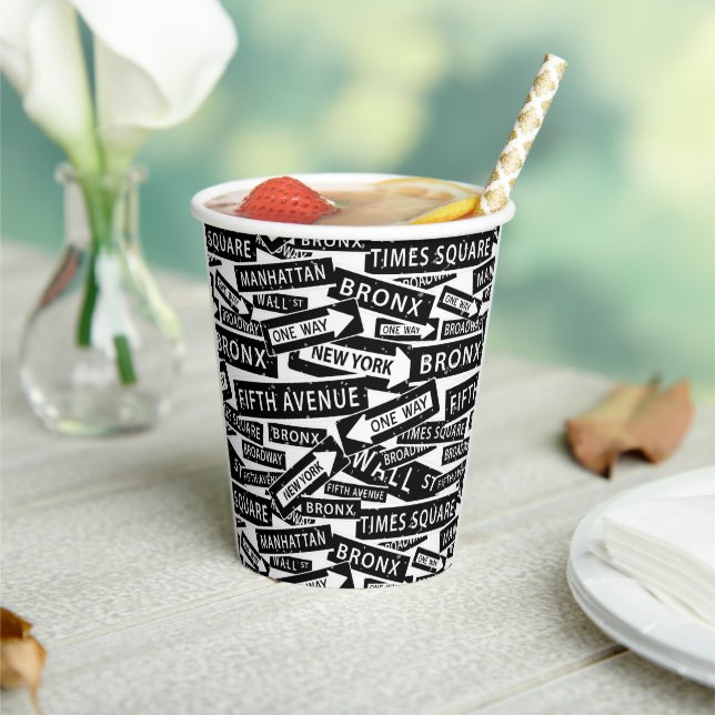 New York Black and White Pattern Paper Cups (Insitu)