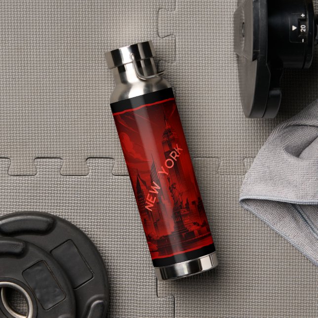 New York Black Red Water Bottle (Gym (Rotated))