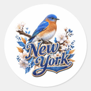 New York Bluebird Floral Classic Round Sticker