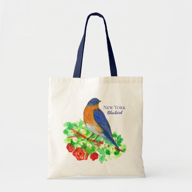 New York Bluebird Red Roses Tote Bag (Front)