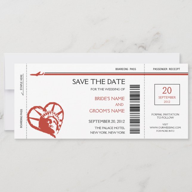 New York Boarding Pass Save the Date Invitations (Front)
