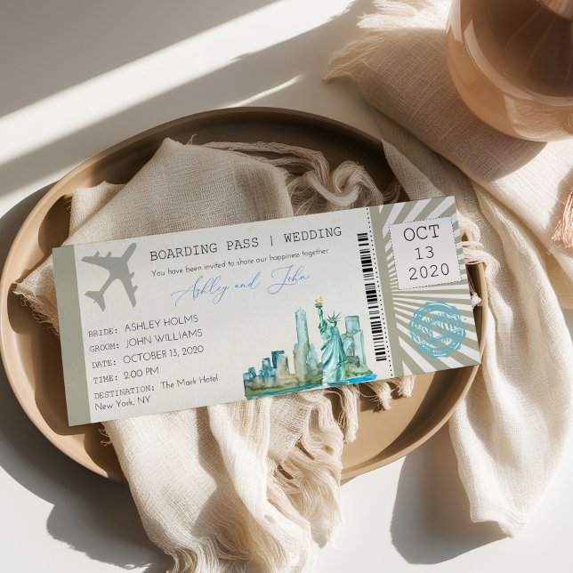 New York Boarding Pass Ticket Wedding Invitation (Creator Uploaded)
