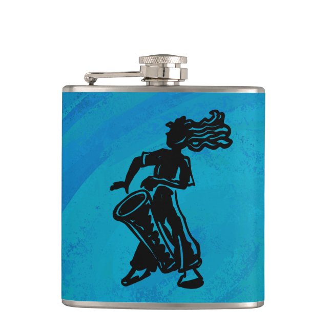 New York Boogie Nights Drum Blue Hip Flask (Front)