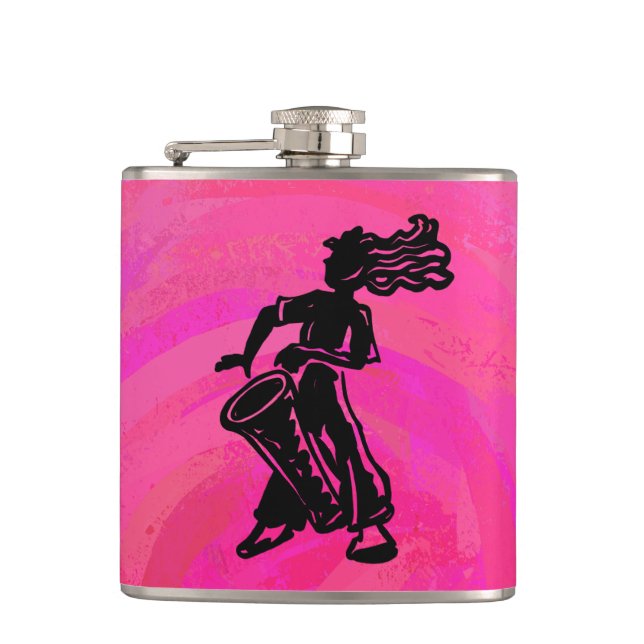 New York Boogie Nights Drum Hot Pink Hip Flask (Front)