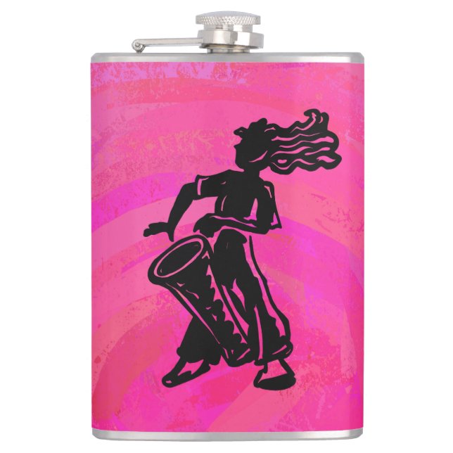 New York Boogie Nights Drum Hot Pink Hip Flask (Front)