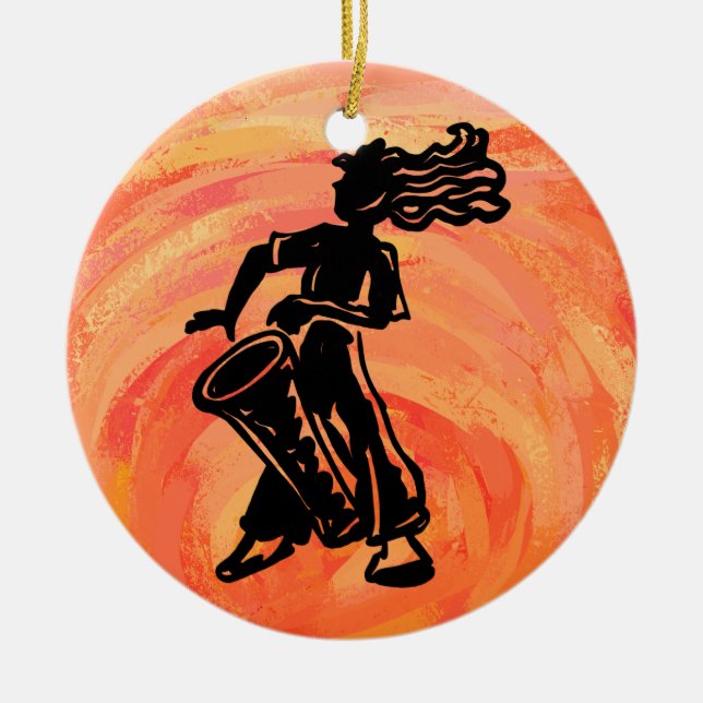 New York Boogie Nights Drum Orange Ceramic Tree Decoration (Front)