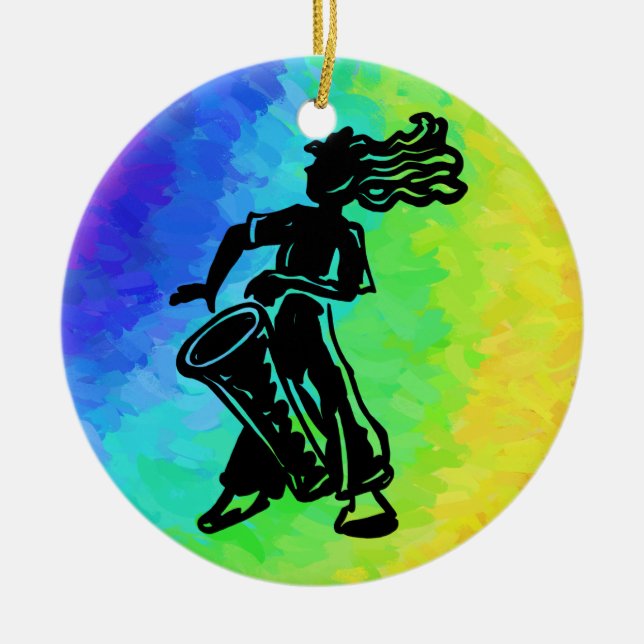 New York Boogie Nights Drum Rainbow Ceramic Tree Decoration (Front)