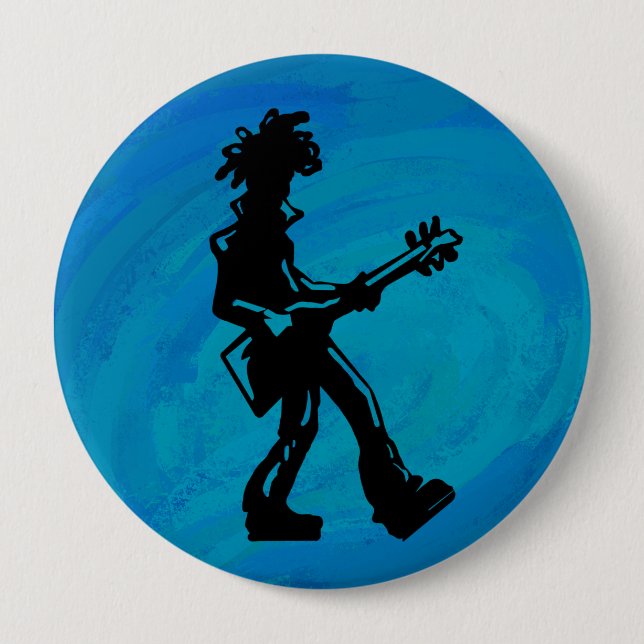 New York Boogie Nights Guitar Blue 10 Cm Round Badge (Front)