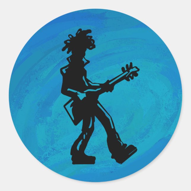 New York Boogie Nights Guitar Blue Classic Round Sticker (Front)