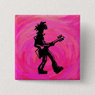 New York Boogie Nights Guitar Hot Pink 15 Cm Square Badge