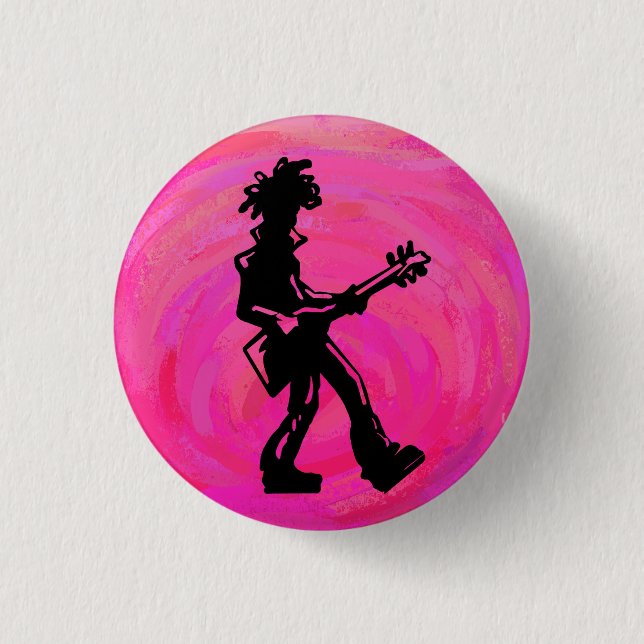 New York Boogie Nights Guitar Hot Pink 3 Cm Round Badge (Front)