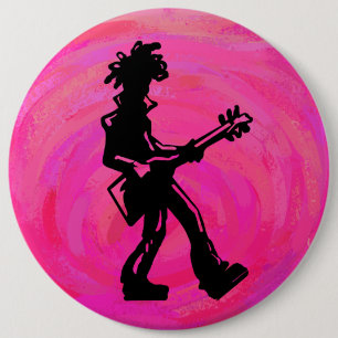New York Boogie Nights Guitar Hot Pink 6 Cm Round Badge