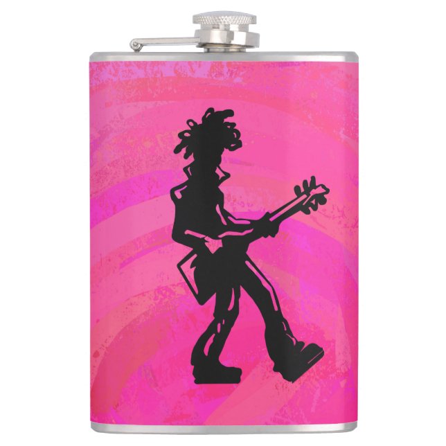 New York Boogie Nights Guitar Hot Pink Hip Flask (Front)