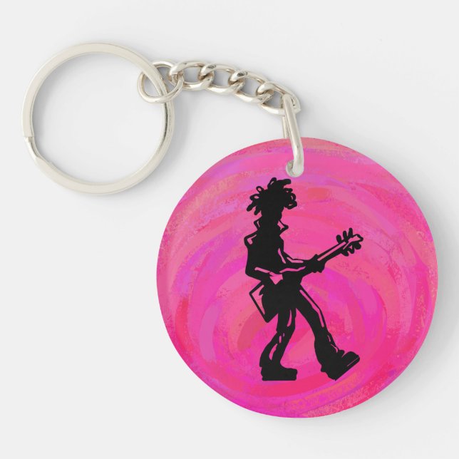 New York Boogie Nights Guitar Hot Pink Key Ring (Front)