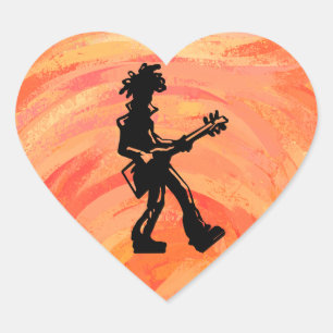 New York Boogie Nights Guitar Orange Heart Sticker