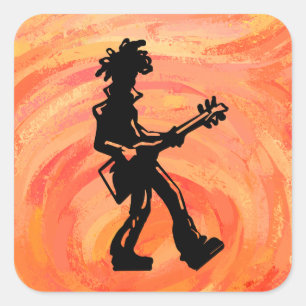 New York Boogie Nights Guitar Orange Square Sticker