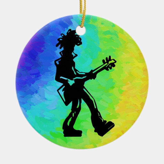 New York Boogie Nights Guitar Rainbow Ceramic Tree Decoration (Front)