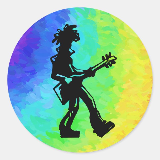 New York Boogie Nights Guitar Rainbow Classic Round Sticker (Front)