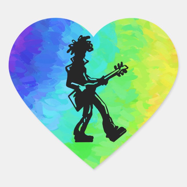 New York Boogie Nights Guitar Rainbow Heart Sticker (Front)