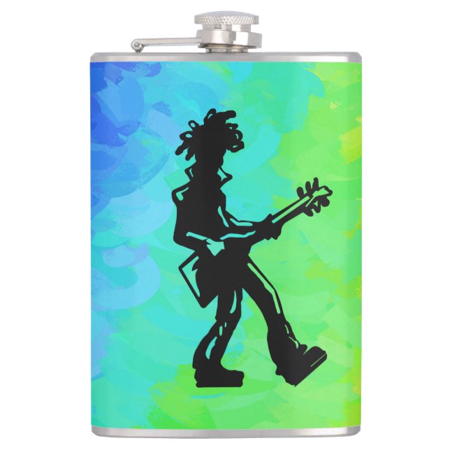 New York Boogie Nights Guitar Rainbow Hip Flask (Front)