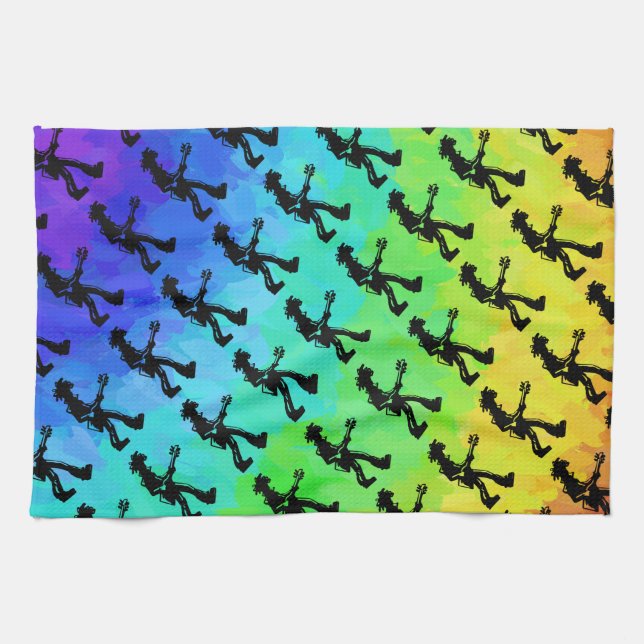 New York Boogie Nights Guitar Rainbow Tea Towel (Horizontal)