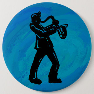 New York Boogie Nights Saxophone Blue 6 Cm Round Badge