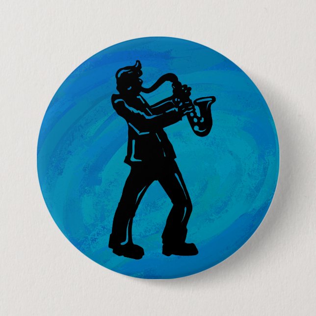 New York Boogie Nights Saxophone Blue 7.5 Cm Round Badge (Front)