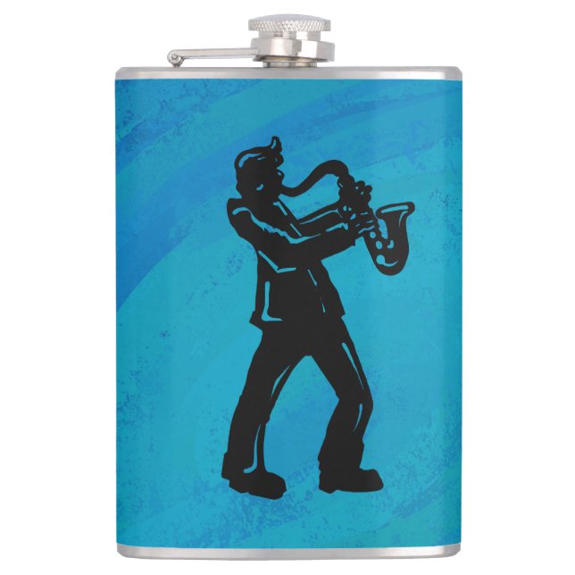 New York Boogie Nights Saxophone Blue Hip Flask (Front)