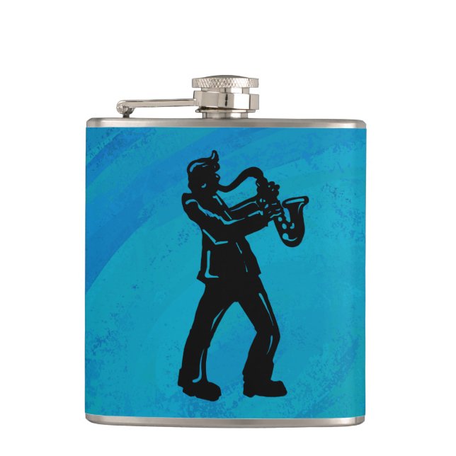 New York Boogie Nights Saxophone Blue Hip Flask (Front)