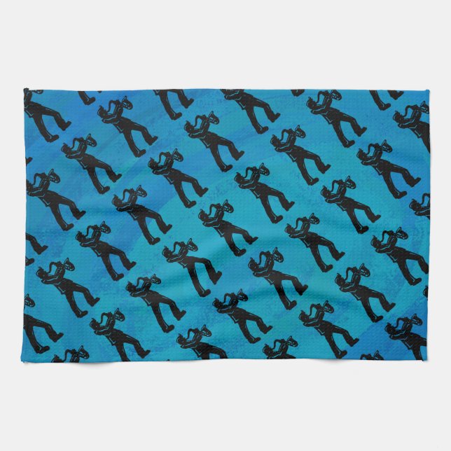 New York Boogie Nights Saxophone Blue Tea Towel (Horizontal)