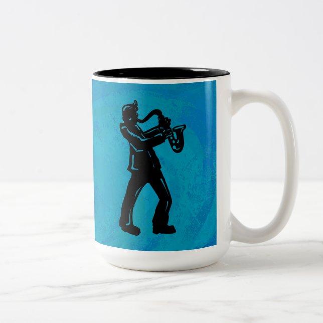 New York Boogie Nights Saxophone Blue Two-Tone Coffee Mug (Right)