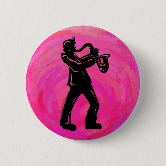 New York Boogie Nights Saxophone Hot Pink 6 Cm Round Badge (Front)
