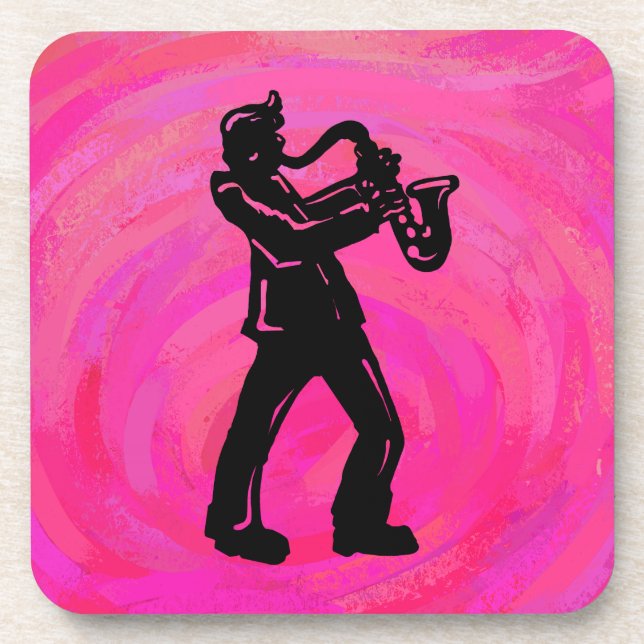 New York Boogie Nights Saxophone Hot Pink Coaster (Front)