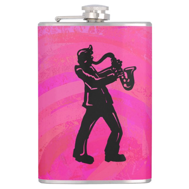 New York Boogie Nights Saxophone Hot Pink Hip Flask (Front)
