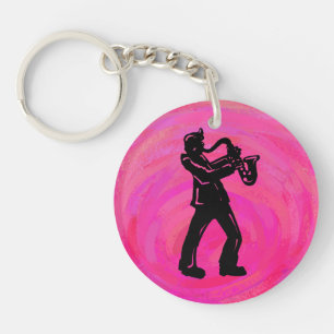 New York Boogie Nights Saxophone Hot Pink Key Ring