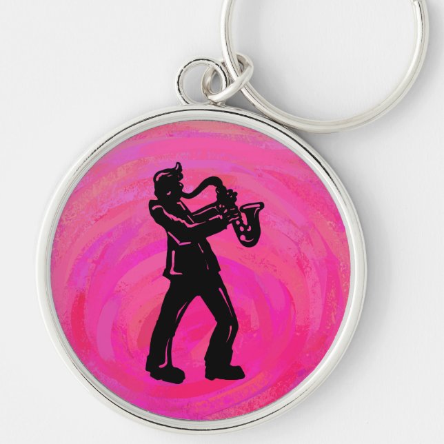 New York Boogie Nights Saxophone Hot Pink Key Ring (Front)