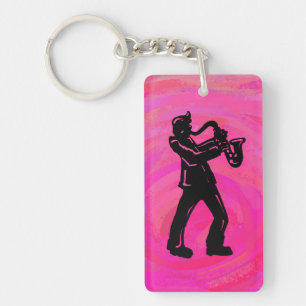 New York Boogie Nights Saxophone Hot Pink Key Ring