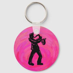 New York Boogie Nights Saxophone Hot Pink Key Ring