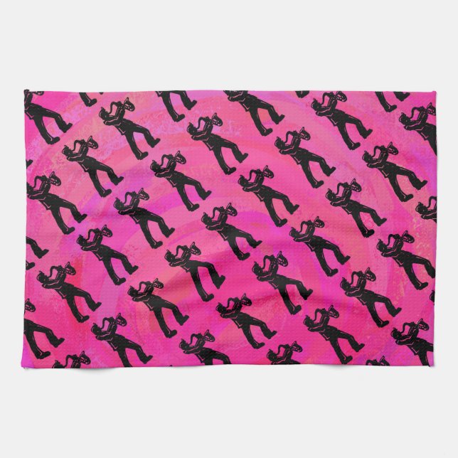 New York Boogie Nights Saxophone Hot Pink Tea Towel (Horizontal)