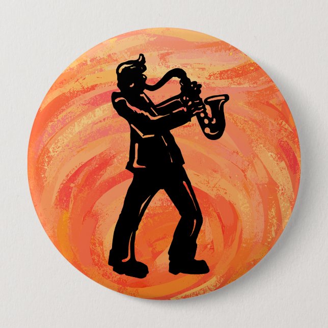 New York Boogie Nights Saxophone Orange 10 Cm Round Badge (Front)