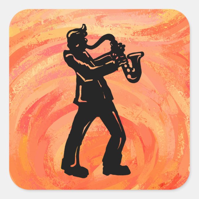 New York Boogie Nights Saxophone Orange Square Sticker (Front)