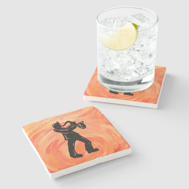 New York Boogie Nights Saxophone Orange Stone Coaster (Side)