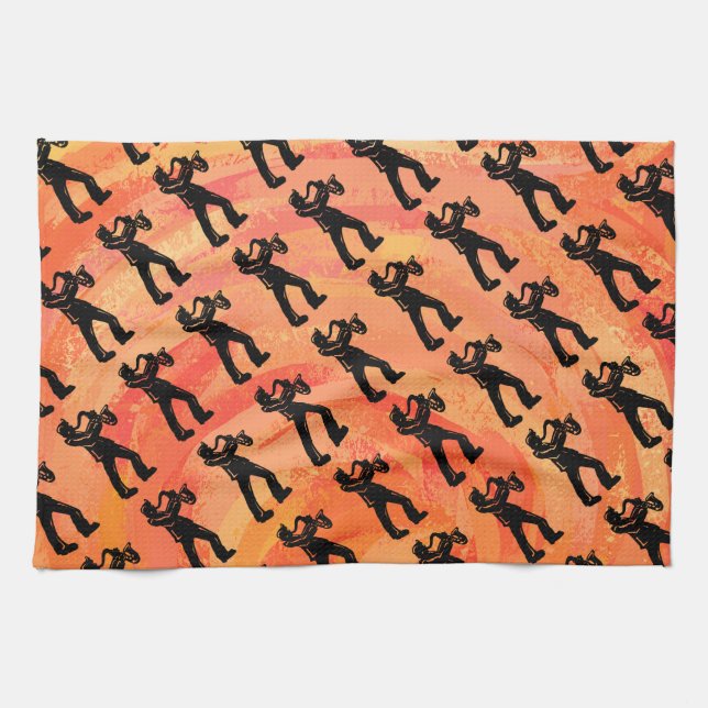New York Boogie Nights Saxophone Orange Tea Towel (Horizontal)