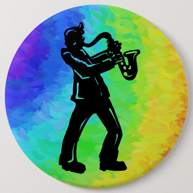 New York Boogie Nights Saxophone Rainbow 6 Cm Round Badge (Front)