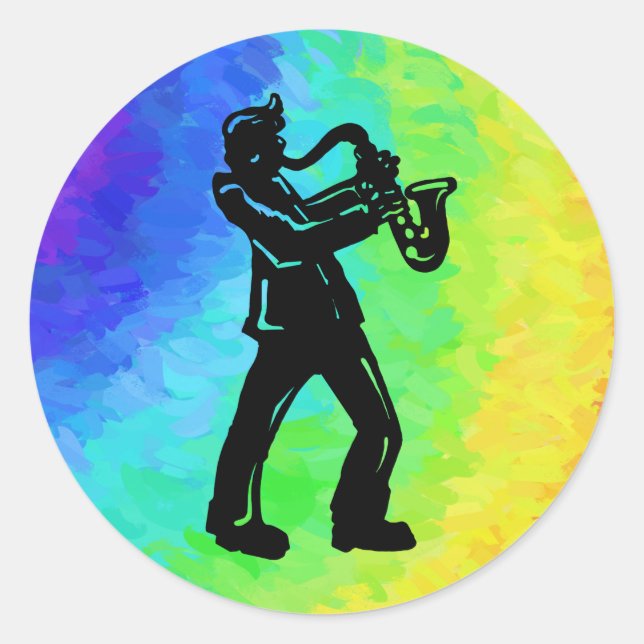 New York Boogie Nights Saxophone Rainbow Classic Round Sticker (Front)