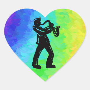 New York Boogie Nights Saxophone Rainbow Heart Sticker